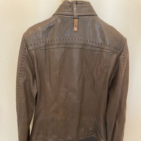 Mackage Gray/Military Green Leather Zip Front Bomber Jacket - Picture 2 of 10